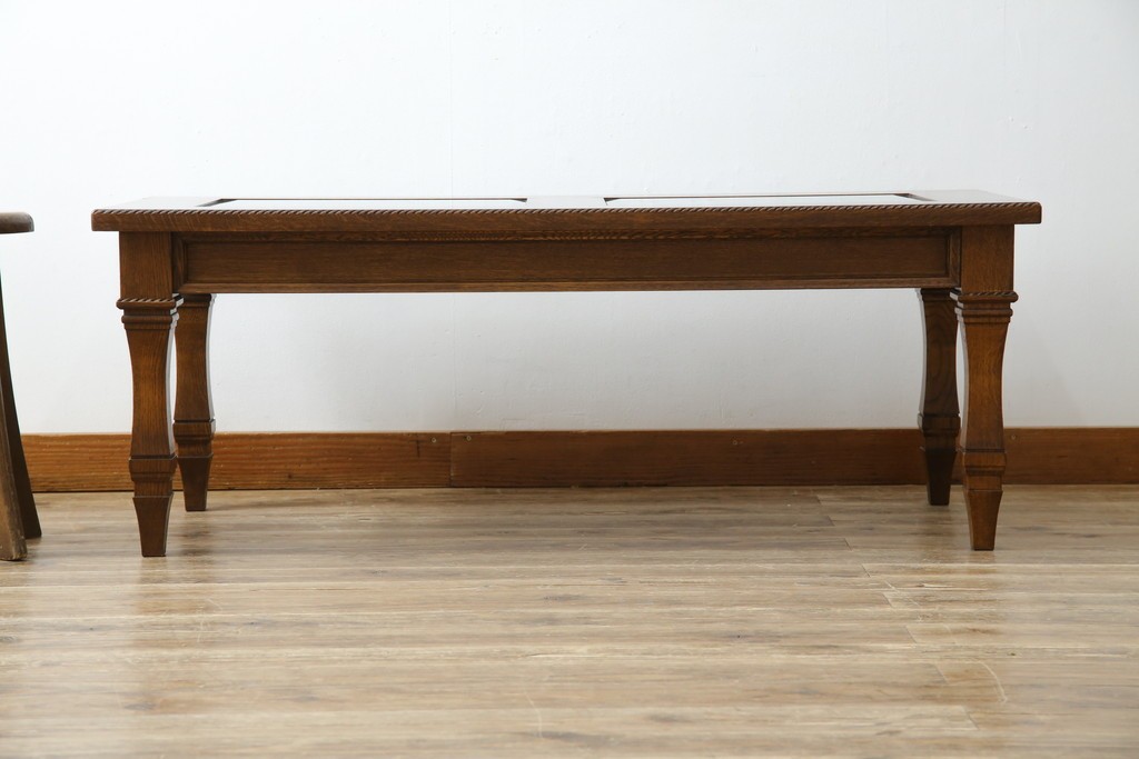 中古　美品　見せる収納!!　国産職人手作り品　上質な作り込みのガラスケース付きローテーブル　定価約30万円相当　(R-083177)