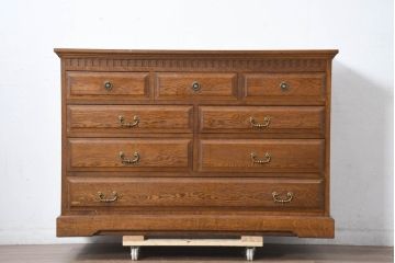 中古　美品　デパート別注　ナラ(楢)材　上質な美しさと機能性を兼ね備えた木目が魅力的なチェスト(洋服タンス、サイドチェスト、衣装箪笥、整理箪笥、収納箪笥、引き出し)(定価約34万円)(R-083178)