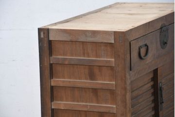 和製アンティーク　横桟引き戸の美濃帳場箪笥(収納棚、戸棚、時代箪笥、和タンス、収納箪笥)(R-083181)