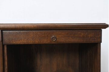 中古　民芸家具　ナラ材　えぞ民芸(インテリアEZO)　深みのある色合いと堂々とした佇まいが魅力的な片袖机(片袖デスク、ワークデスク、在宅用、在宅ワーク用)(R-083182)