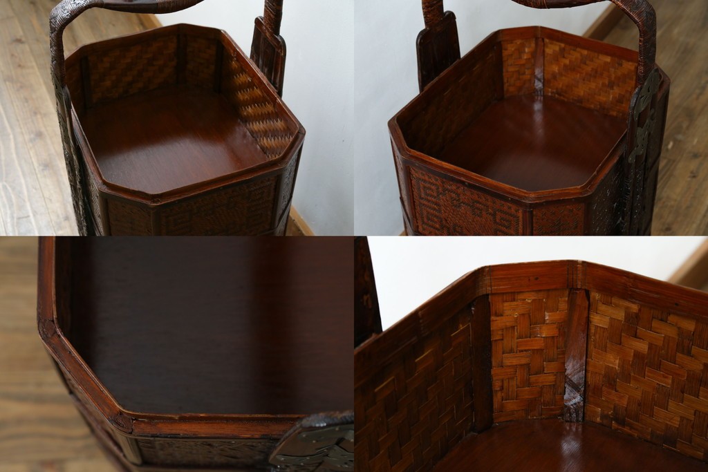 アジアンビンテージ　希少な大型サイズ　提籃(ていらん)風　職人の技が光る繊細な編み込みと透かし彫り金具が魅力的な小引き出し　(R-083183)