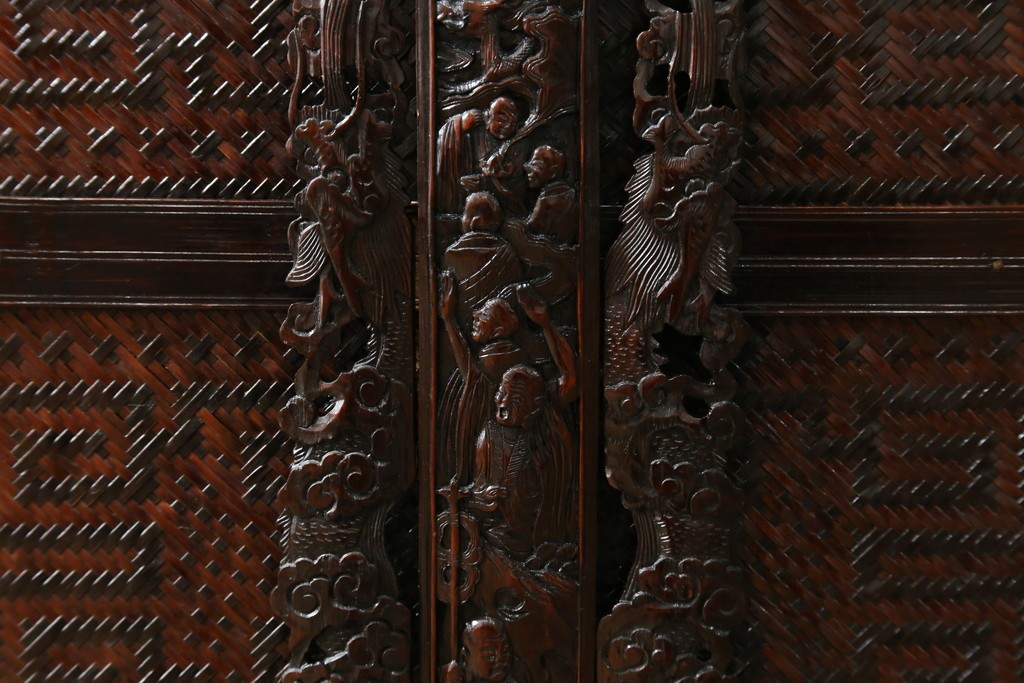 アジアンビンテージ　希少な大型サイズ　提籃(ていらん)風　職人の技が光る繊細な編み込みと透かし彫り金具が魅力的な小引き出し　(R-083183)