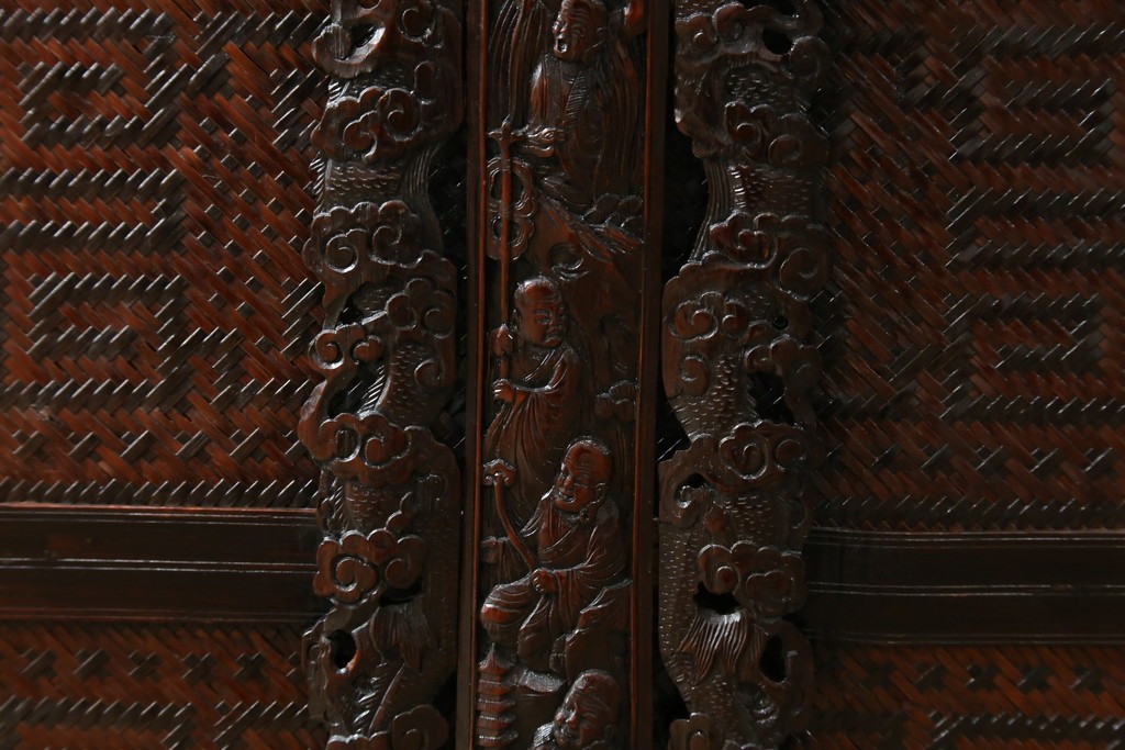 アジアンビンテージ　希少な大型サイズ　提籃(ていらん)風　職人の技が光る繊細な編み込みと透かし彫り金具が魅力的な小引き出し　(R-083183)