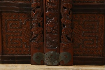 アジアンビンテージ　希少な大型サイズ　提籃(ていらん)風　職人の技が光る繊細な編み込みと透かし彫り金具が魅力的な小引き出し　(R-083183)