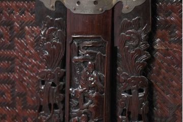 アジアンビンテージ　希少な大型サイズ　提籃(ていらん)風　職人の技が光る繊細な編み込みと透かし彫り金具が魅力的な小引き出し(提げ重箱、茶道具、茶籠、弁当箱、ヴィンテージ)(R-083183)