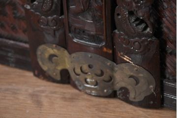 アジアンビンテージ　希少な大型サイズ　提籃(ていらん)風　職人の技が光る繊細な編み込みと透かし彫り金具が魅力的な小引き出し(提げ重箱、茶道具、茶籠、弁当箱、ヴィンテージ)(R-083183)