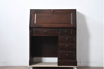 中古　超美品　北海道民芸家具　シックな色合いが魅力の片袖ライティングビューロー(ワークデスク、簿記机、在宅ワーク用、在宅用)(定価約35万円)(R-083184)