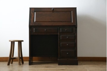 中古　超美品　北海道民芸家具　シックな色合いが魅力の片袖ライティングビューロー　定価約35万円相当　(R-083184)
