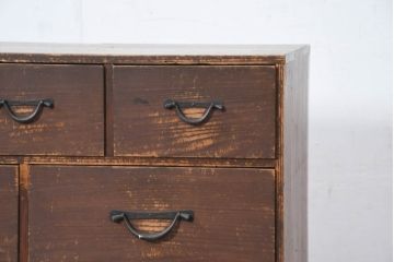 和製アンティーク　古い木味が時代を感じる6杯小引き出し(卓上収納、小物収納)(R-083188)
