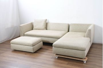 中古　美品　arflex(アルフレックス)　SONA(ソーナ)　心地よさと洗練を兼ね備えたオットマン付きカウチソファ(3人掛け、3P、三人掛け、2人掛けソファ、2PL字ソファ)(定価約115万円)(R-083189)