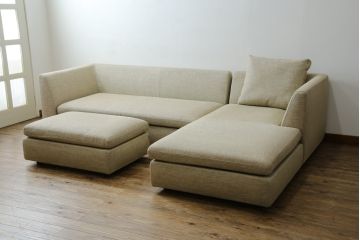 中古　美品　arflex(アルフレックス)　SONA(ソーナ)　心地よさと洗練を兼ね備えたオットマン付きカウチソファ(3人掛け、3P、三人掛け、2人掛けソファ、2PL字ソファ)(定価約115万円)(R-083189)