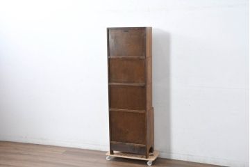 イギリスアンティーク　美品　Lloyd's Antiques(ロイズ・アンティークス)取り扱い　Minty OXFORD(ミンティ)　希少サイズ　オーク材　ステンドグラス入り　スタッキング風縦型ブックケース(本箱、本棚、戸棚、収納棚、書棚、飾り棚、店舗什器)(R-083190)