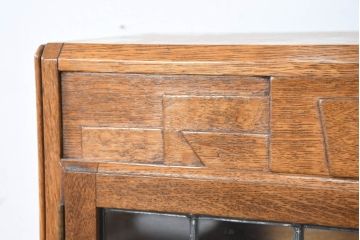 イギリスアンティーク　美品　Lloyd's Antiques(ロイズ・アンティークス)取り扱い　Minty OXFORD(ミンティ)　希少サイズ　オーク材　ステンドグラス入り　スタッキング風縦型ブックケース(本箱、本棚、戸棚、収納棚、書棚、飾り棚、店舗什器)(R-083190)