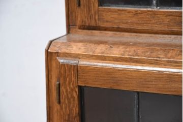 イギリスアンティーク　美品　Lloyd's Antiques(ロイズ・アンティークス)取り扱い　Minty OXFORD(ミンティ)　希少サイズ　オーク材　ステンドグラス入り　スタッキング風縦型ブックケース(本箱、本棚、戸棚、収納棚、書棚、飾り棚、店舗什器)(R-083190)