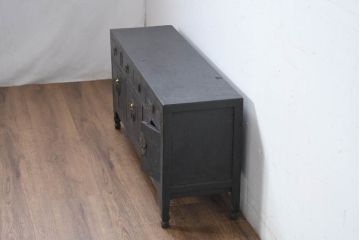 韓国ビンテージ　李朝デザイン　真鍮(しんちゅう)金具付き　アンティーク調ローボード(TV台、テレビ台、TVボード、テレビボード、リビングボード、サイドキャビネット、収納棚、戸棚、ヴィンテージ)(R-083194)