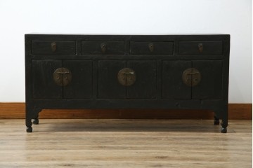 韓国ヴィンテージ　李朝デザイン　真鍮(しんちゅう)金具付き　アンティーク調ローボード　(R-083194)