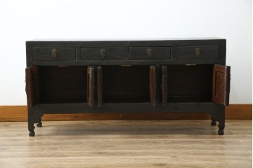 韓国ヴィンテージ　李朝デザイン　真鍮(しんちゅう)金具付き　アンティーク調ローボード　(R-083194)