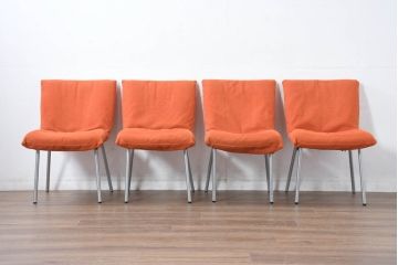 中古　美品　ligne roset(リーンロゼ)　ROSET CALIN(ロゼカラン)　鮮やかカラーで空間を明るくするダイニングチェア4脚セット(椅子、イス、バラ売り可能)(定価約52万円)(R-083209)