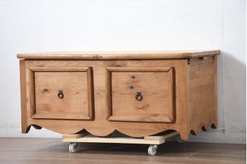 中古　イギリス輸入家具　カントリースタイル　素朴な温かみが感じられるパイン材のスライド式ベンチ収納(ブランケットボックス、コファー、収納箱、ベンチチェスト、英国)(R-083228)