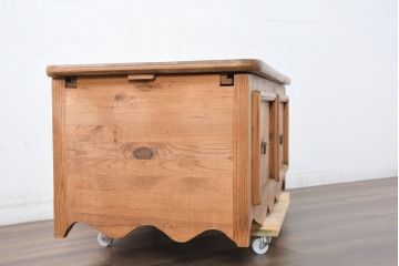 中古　イギリス輸入家具　カントリースタイル　素朴な温かみが感じられるパイン材のスライド式ベンチ収納(ブランケットボックス、コファー、収納箱、ベンチチェスト、英国)(R-083228)