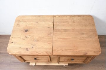 中古　イギリス輸入家具　カントリースタイル　素朴な温かみが感じられるパイン材のスライド式ベンチ収納(ブランケットボックス、コファー、収納箱、ベンチチェスト、英国)(R-083228)