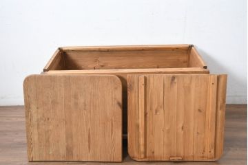中古　イギリス輸入家具　カントリースタイル　素朴な温かみが感じられるパイン材のスライド式ベンチ収納(ブランケットボックス、コファー、収納箱、ベンチチェスト、英国)(R-083228)