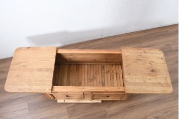 中古　イギリス輸入家具　カントリースタイル　素朴な温かみが感じられるパイン材のスライド式ベンチ収納(ブランケットボックス、コファー、収納箱、ベンチチェスト、英国)(R-083228)