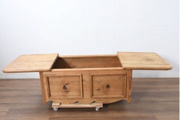 中古　イギリス輸入家具　カントリースタイル　素朴な温かみが感じられるパイン材のスライド式ベンチ収納(ブランケットボックス、コファー、収納箱、ベンチチェスト、英国)(R-083228)
