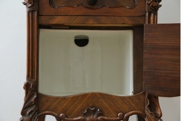 フランスアンティーク　美品!!　天板大理石　ローズウッド材　彫刻と寄木細工(パーケットリー)が織りなす気品漂うサイドキャビネット　(R-083234)