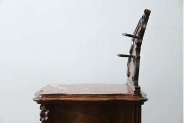 フランスアンティーク　美品!!　天板大理石　ローズウッド材　彫刻と寄木細工(パーケットリー)が織りなす気品漂うサイドキャビネット　(R-083234)