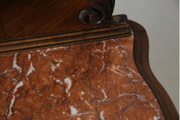 フランスアンティーク　美品!!　天板大理石　ローズウッド材　彫刻と寄木細工(パーケットリー)が織りなす気品漂うサイドキャビネット　(R-083234)