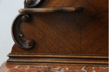 フランスアンティーク　美品!!　天板大理石　ローズウッド材　彫刻と寄木細工(パーケットリー)が織りなす気品漂うサイドキャビネット　(R-083234)