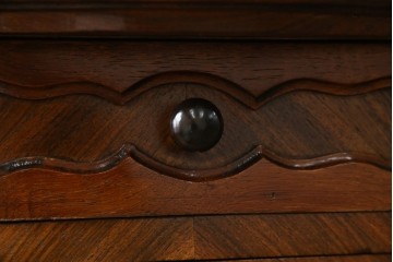 フランスアンティーク　美品!!　天板大理石　ローズウッド材　彫刻と寄木細工(パーケットリー)が織りなす気品漂うサイドキャビネット　(R-083234)