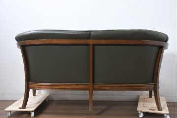 中古　美品!!　maruni(マルニ木工)　地中海ロイヤルシリーズ(ROYAL)　シャルル　本革　クラシカルな雰囲気を持ち洗練されたデザインが魅力のラブシート(レザー、2人掛け、二人掛け、2Pソファ、モスグリーン)(定価約78万円)(R-083243)
