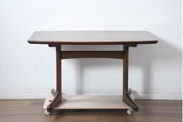 和製ビンテージ　希少モデル　maruni(マルニ木工)　オールドマルニ　緩やかなカーブが素材の美しさを際立たせる小振りなダイニングテーブル(食卓、2人掛け、4人掛け、2人用、4人用、作業台、ヴィンテージ)(R-083244)