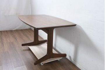 和製ビンテージ　希少モデル　maruni(マルニ木工)　オールドマルニ　緩やかなカーブが素材の美しさを際立たせる小振りなダイニングテーブル(食卓、2人掛け、4人掛け、2人用、4人用、作業台、ヴィンテージ)(R-083244)