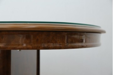 中古　美品　イタリア輸入家具　ガラス天板付き　ウォールナット材　艶のある質感が高級感と上品さを演出するオーバルダイニングテーブル　(R-083246)