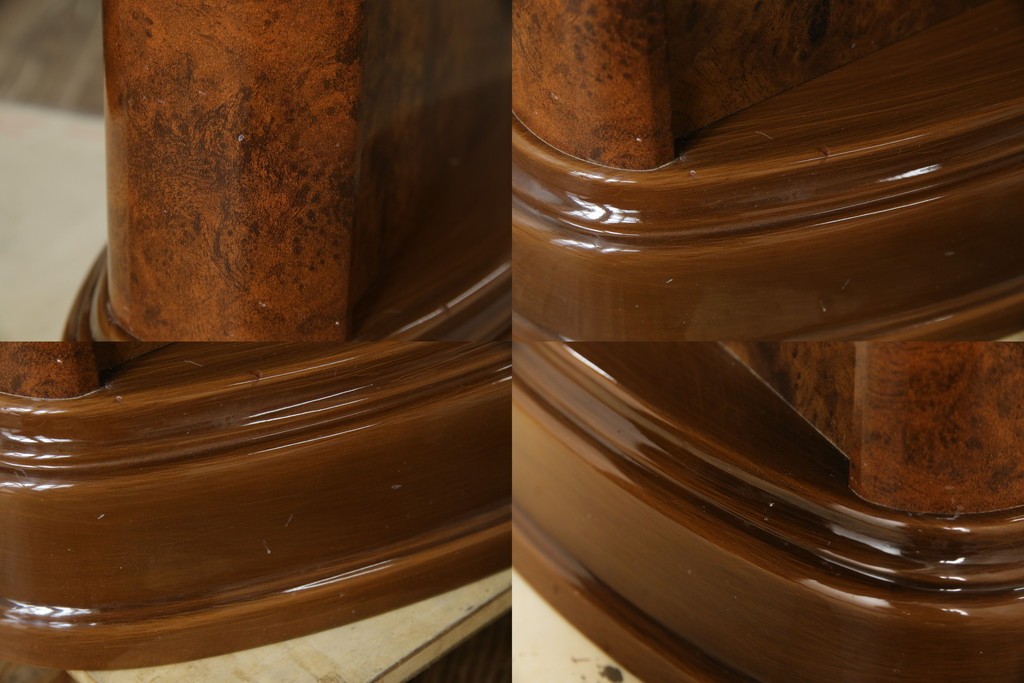 中古　美品　イタリア輸入家具　ガラス天板付き　ウォールナット材　艶のある質感が高級感と上品さを演出するオーバルダイニングテーブル　(R-083246)