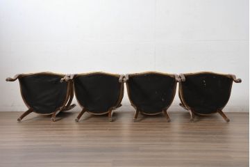 中古　美品　高級輸入家具エクセレンテ取り扱い　ウォールナットXゴールド　バロッコ(バロック)　繊細な彫刻が施された装飾が優雅な雰囲気を醸し出すアームチェア(サロンチェア、椅子、イス、バラ売り可能)(定価4脚で約49万円)(R-083247)