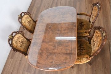中古　美品　高級輸入家具エクセレンテ取り扱い　ウォールナットXゴールド　バロッコ(バロック)　繊細な彫刻が施された装飾が優雅な雰囲気を醸し出すアームチェア(サロンチェア、椅子、イス、バラ売り可能)(定価4脚で約49万円)(R-083247)