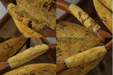 中古　美品　高級輸入家具エクセレンテ取り扱い　ウォールナットXゴールド　バロッコ(バロック)　繊細な彫刻が施された装飾が優雅な雰囲気を醸し出すアームチェア2脚　セット定価2脚で約24万5千円　(R-083247)