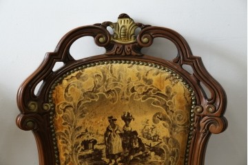 中古　美品　高級輸入家具エクセレンテ取り扱い　ウォールナットXゴールド　バロッコ(バロック)　繊細な彫刻が施された装飾が優雅な雰囲気を醸し出すアームチェア2脚　セット定価2脚で約24万5千円　(R-083247)