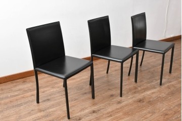 中古　イタリア　calligaris(カリガリス)　本革製ダイニングチェア3脚セット　※座面内部のウレタンに劣化有り　(R-083250)