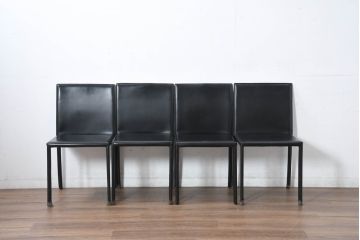 中古　美品　イタリア　calligaris(カリガリス)　本革　洗練されたデザインで高級感と快適さを兼ね備えた上質なダイニングチェア4脚セット(レザー、イス、椅子、ばら売可能)(R-083250)