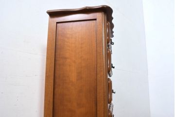 中古　イタリア輸入家具　猫脚が優美な象嵌入りの縦型チェスト(引き出し、サイドチェスト)(R-083255)