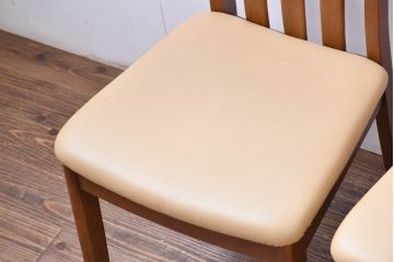 中古　マルニ木工(MARUNI)　楢(ナラ)材　本革(レザー)　北欧スタイルの美しい曲線が際立つダイニングチェア6脚セット(椅子、イス、バラ売り可能)(R-083258)