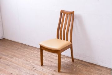 中古　マルニ木工(MARUNI)　楢(ナラ)材　本革(レザー)　北欧スタイルの美しい曲線が際立つダイニングチェア6脚セット(椅子、イス、バラ売り可能)(R-083258)
