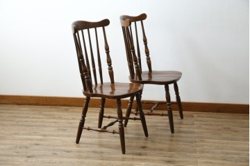 和製ビンテージ　飛騨家具　WINDS太平　たいへい(TAIHEI)　木の温もりを感じられるダイニングチェア2脚セット　(R-083261)