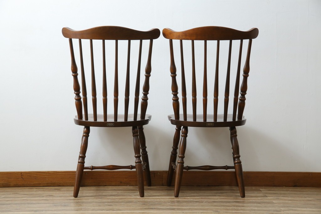 和製ビンテージ　飛騨家具　WINDS太平　たいへい(TAIHEI)　木の温もりを感じられるダイニングチェア2脚セット　(R-083261)