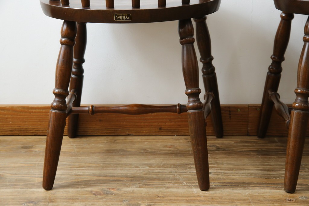 和製ビンテージ　飛騨家具　WINDS太平　たいへい(TAIHEI)　木の温もりを感じられるダイニングチェア2脚セット　(R-083261)